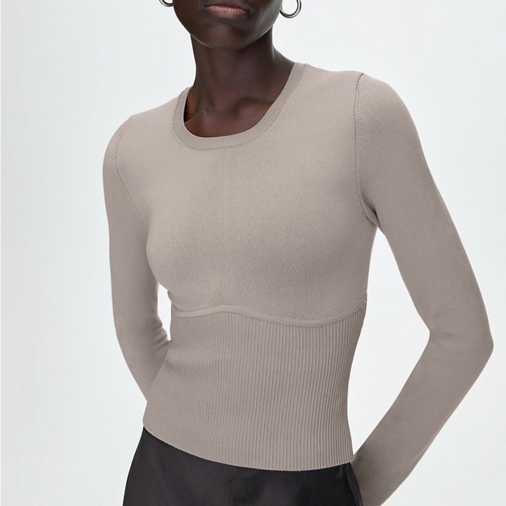 Aritzia Babaton Refinery Sculpt Knit Sweater in Matte Pearl